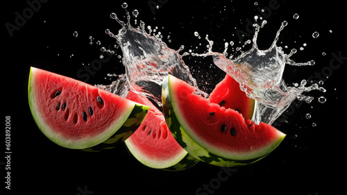 Water splashing on Sliced of watermelon