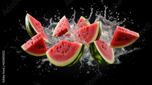 Water splashing on Sliced of watermelon