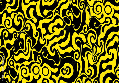yellow and black pattern background illustration with abstract Art drawings