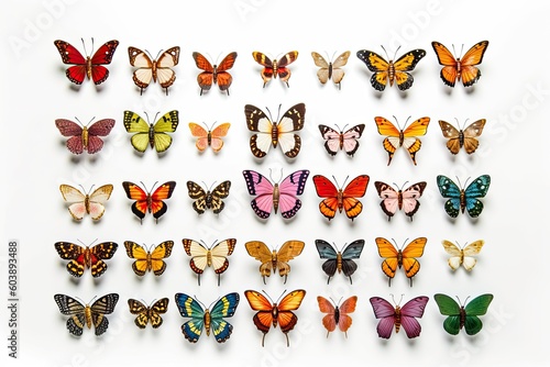 Stuffed insects Butterfly collection set on white background. Generative AI technology.