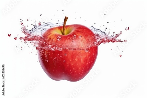 Red Apple with water splash isolated on white. Generative AI technology.