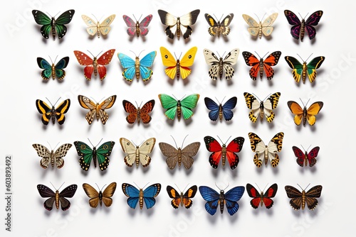 Stuffed insects Butterfly collection set on white background. Generative AI technology.