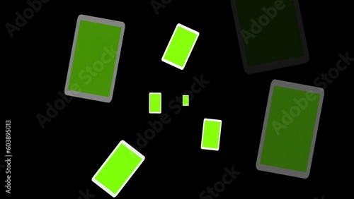 Empty green screen photo frames on plain black background © Devendar