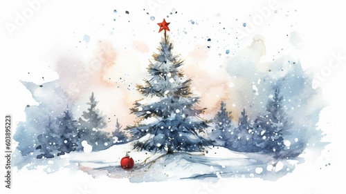 watercolor christmas White background scene Generative AI