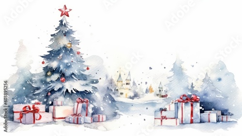 watercolor christmas White background scene Generative AI