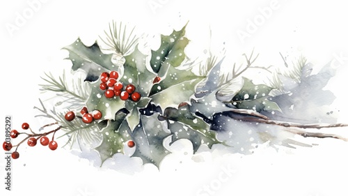 watercolor christmas White background scene Generative AI