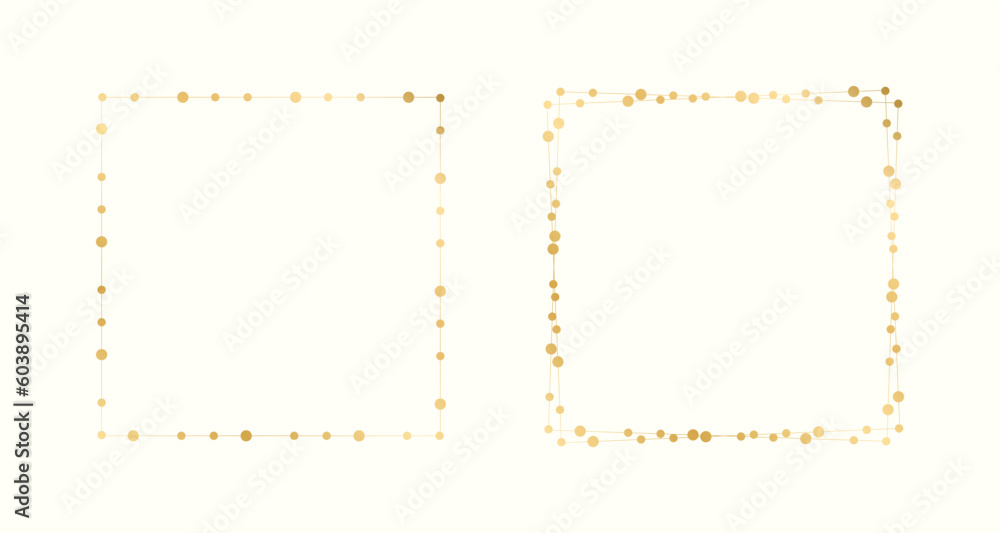 Gold Square Christmas Fairy Lights Frame Border Set. Abstract golden dots pattern frames collection. Gold Square Christmas Fairy Lights Frame Border Set. Abstract golden dots pattern frames collection.
