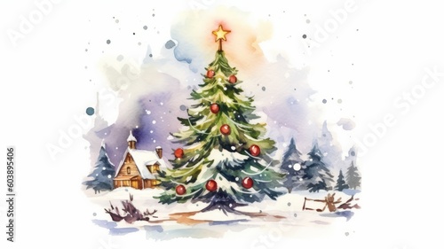 watercolor christmas White background scene Generative AI