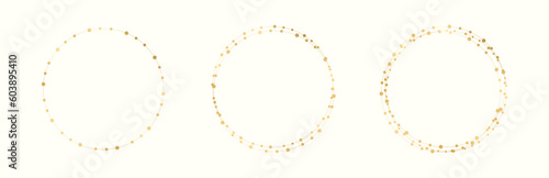 Gold Round Christmas Fairy Lights Frame Border Set. Abstract golden dots circle frame collection.