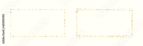 Gold Rectangle Christmas Fairy Lights Frame Border. Abstract golden dots circle pattern frame.