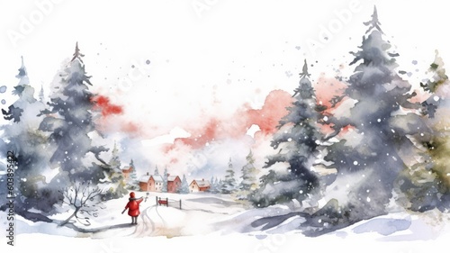 watercolor christmas White background scene Generative AI