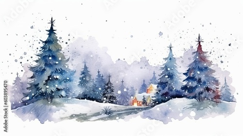 watercolor christmas White background scene Generative AI