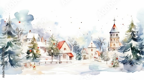 watercolor christmas White background scene Generative AI