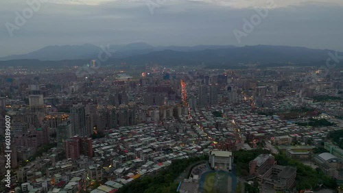 Wallpaper Mural TAIWAN, TAIPEI - MAY, 2023: Aerial drone view of downtown city centre, with 101 Tower among crowded buildings in Xinyi District, Taipei Torontodigital.ca