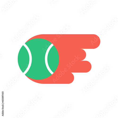 Green tennis sport flying with burning fire on white background flat vector design
