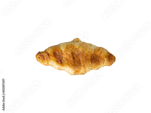 Freshly baked croissant on colored background