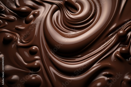 Swirled melted brown chocolate, sweet liquid soft texture background. Generative AI