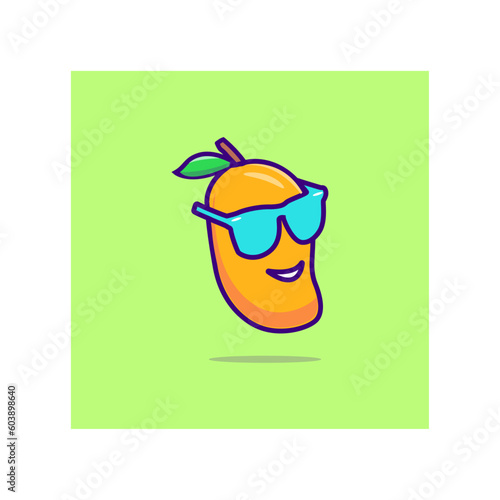 icon king of fruits mango is chilling with blue goggles vector illustration art