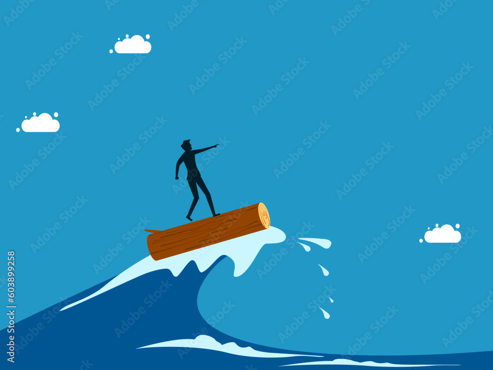 Through the crisis through the efforts of leaders. man surfing sea waves with sticks vector
