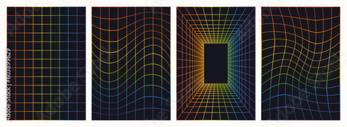 Set of rainbow colored grid backgrounds. Pride month poster and flyer background template.