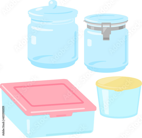 ガラス製の食品保存容器のイラストセット