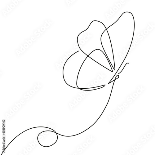 Abstract Butterfly Continuous One Line Drawing . Butterfly Hand-drawn Vector One Line Style Drawing Black Sketch on White Background. 
