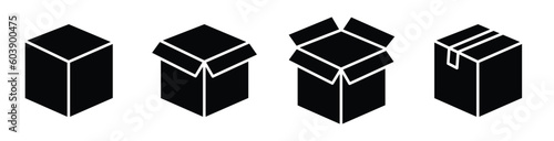 Set of Box solid icons. Package, delivery, cargo, box, shipment and logistics. Vector illustration