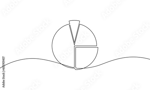 Continuous line drawing of pie chart. Business concept. Sketch icon. Growth graph. Object one line, single line art, vector illustration