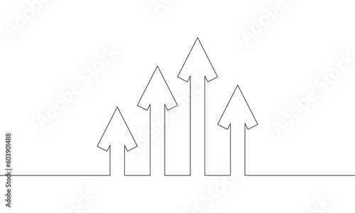 Continuous line drawing of arrow up. Graph business icon. Bar chart, growth graph design, object one line, single line art, vector illustration