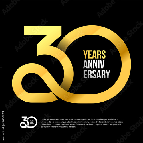 30 Th Anniversary Numbers Modern Gold Concept Logo. 30 Years Logotype. 30 Years Design Template. Vector Illustration