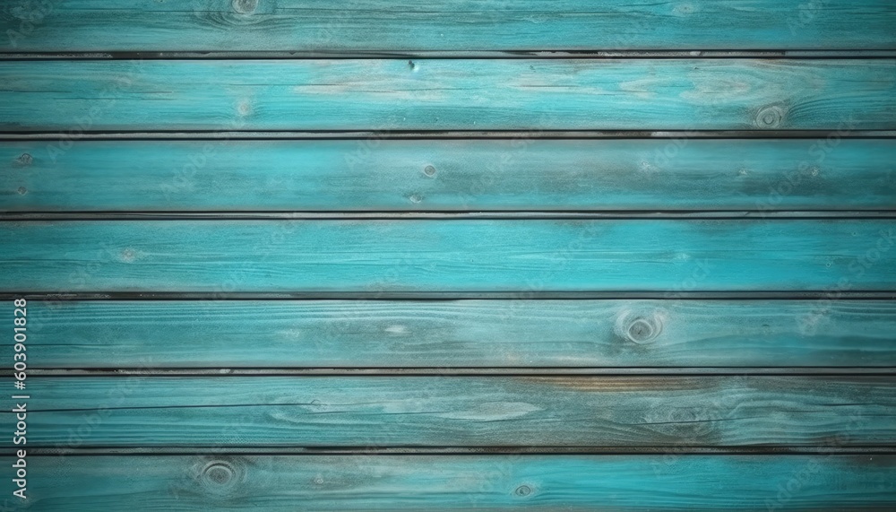 Obraz premium The background is made of turquoise wooden planks with texture. (Generative AI)