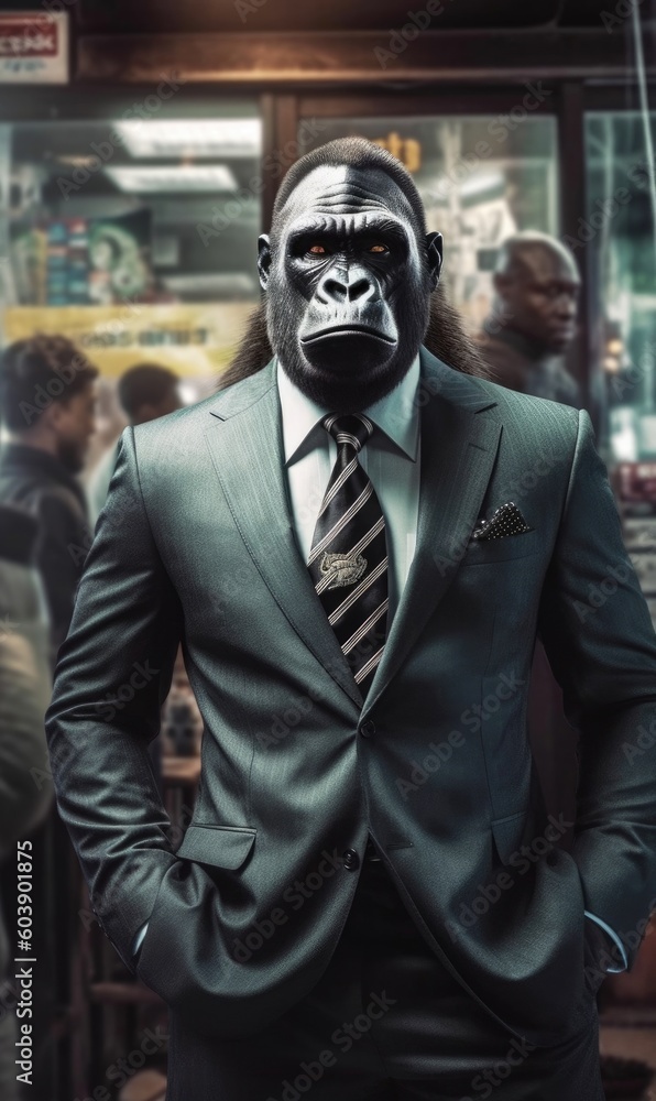 Gorilla dressed in a suit like a businessman (generative AI) Gorilla dressed in a suit like a businessman (generative AI)
