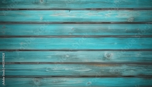 The background is made of turquoise wooden planks with texture. (Generative AI)