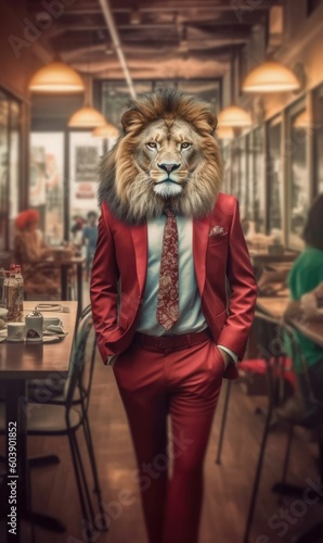 Lion dressed in a suit like a businessman (generative AI)