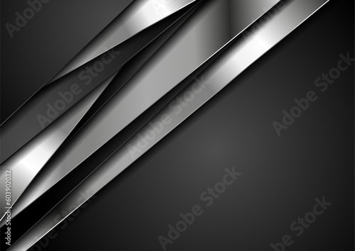 Black and metallic stripes abstract corporate background. Geometry vector background