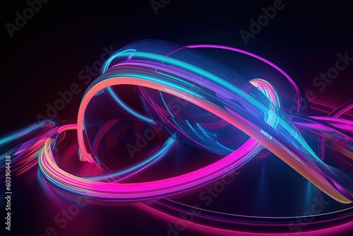 abstract futuristic ribbon background with pink blue glowing neon moving high speed wave lines and bokeh lights. Data transfer concept Fantastic wallpaper, Ai Generative