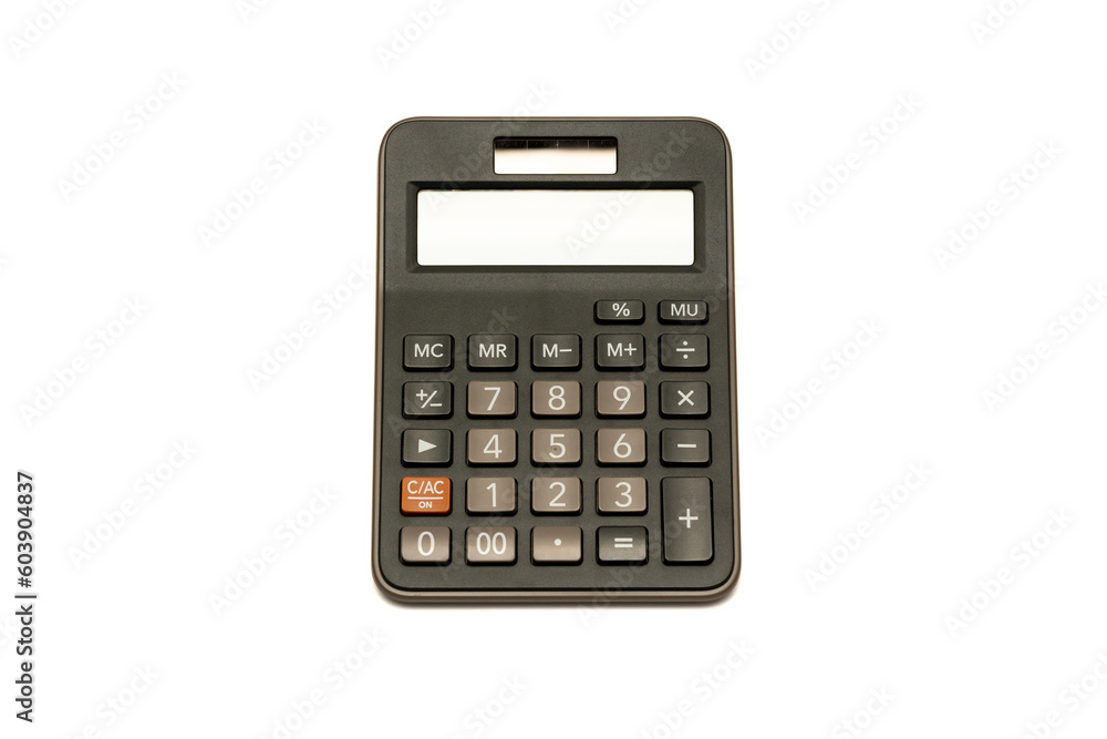 Black digital calculator on the white background. calculator isolated on white background, Selective Focus. Device for calculating the numbers. Black digital calculator on the white background. calculator isolated on white background, Selective Focus. Device for calculating the numbers.