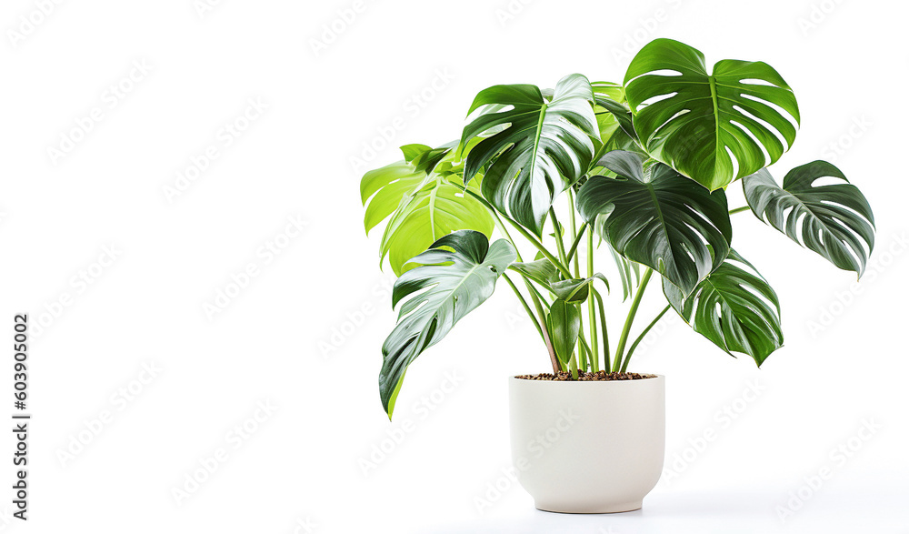 AI generative. Monstera in concrete pot on  white