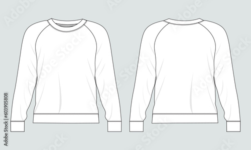 Long sleeve sweatshirt technical drawing fashion flat sketch vector illustration template front and back views