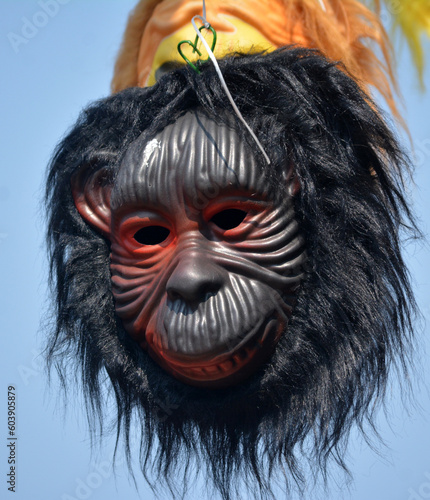 Face of a diffierent type of animal carnival mask  isolated on white background. Mask of the biggest cat tiger dog moneky.Bengali festival pohela boishakh.