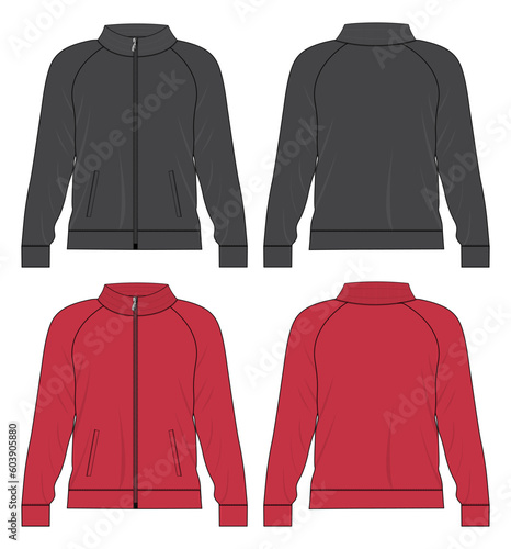 Black and Red color Sweatshirt jacket vector illustration template front and back views