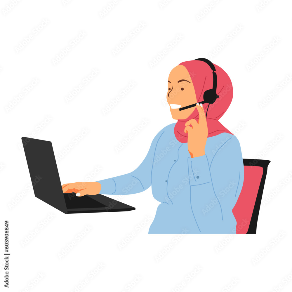 illustration of a hijab woman working in an office illustration of a hijab woman working in an office