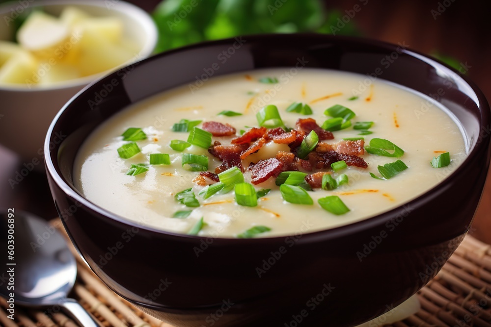 Potato soup with bacon and scallions