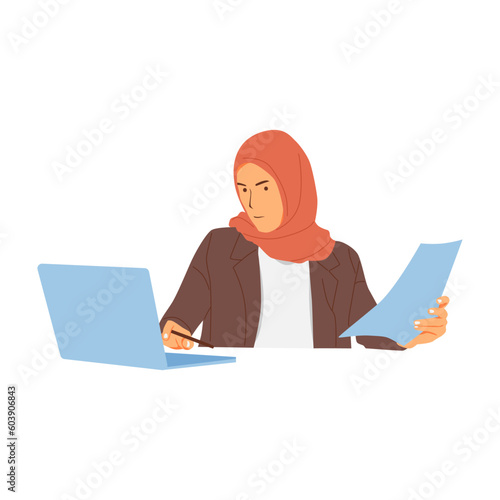 illustration of a hijab woman working in an office