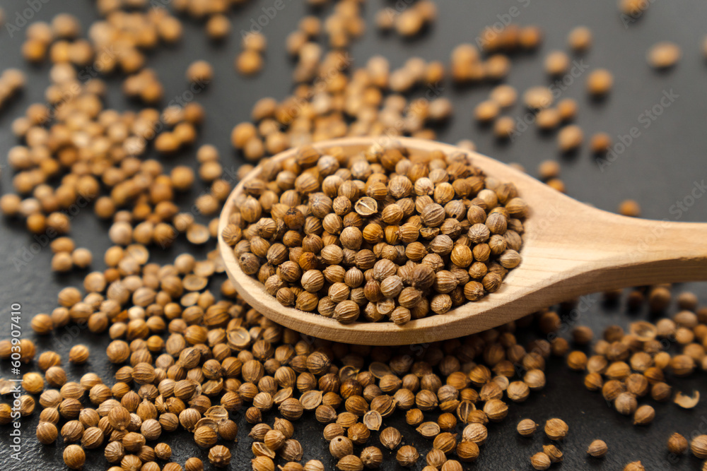 Coriander seeds, close-up, Chinese parsley, dhania and cilantro, used as aromatic and flavorful spice. Coriander seeds, close-up, Chinese parsley, dhania and cilantro, used as aromatic and flavorful spice.