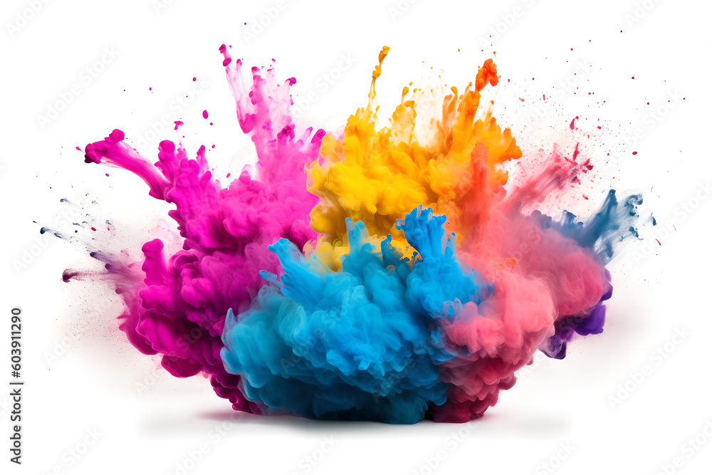 Colorful rainbow holi paint splash, color powder explosion on white backgroundai generated