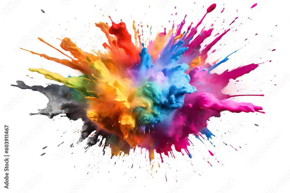 Colorful rainbow holi paint splash, color powder explosion on white backgroundai generated