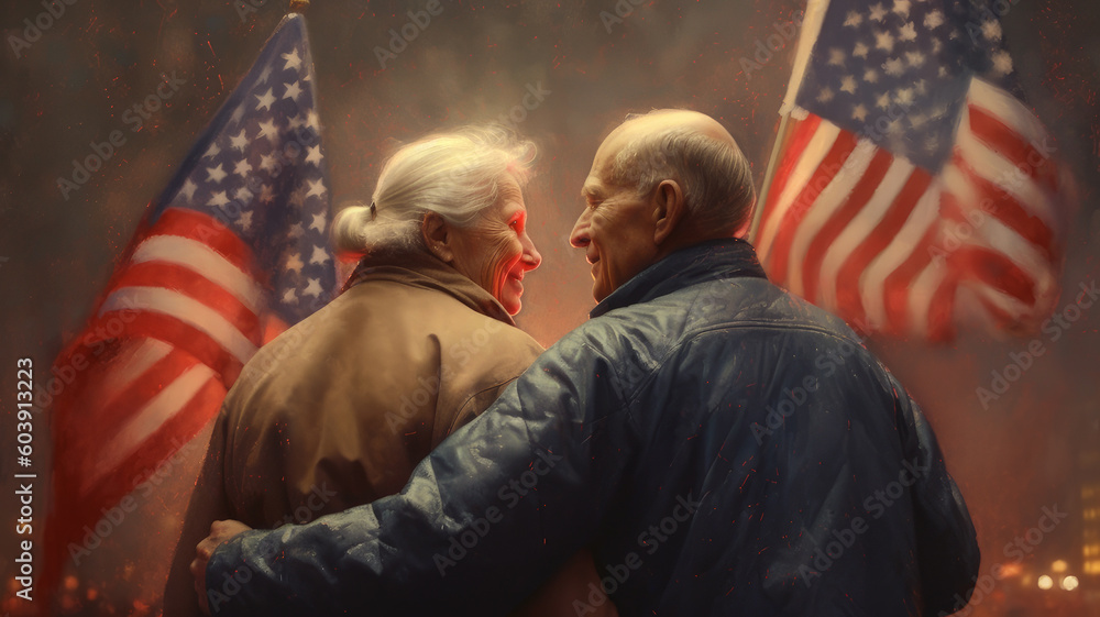 July 4th independence day elderly couple. generative ai