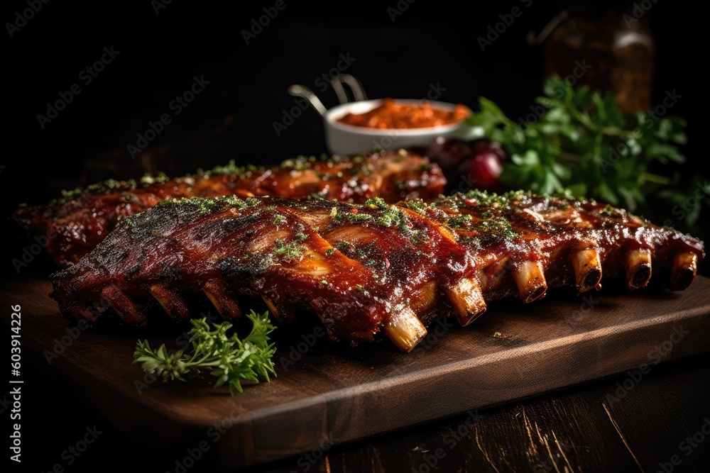 Smoked pork ribs with sweet and spicy rub created using generative AI tools