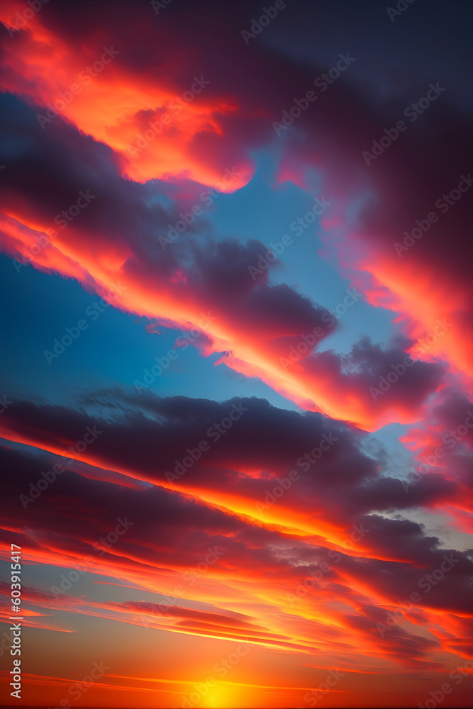 Fototapeta premium ドラマチックな夕焼け空 generative ai